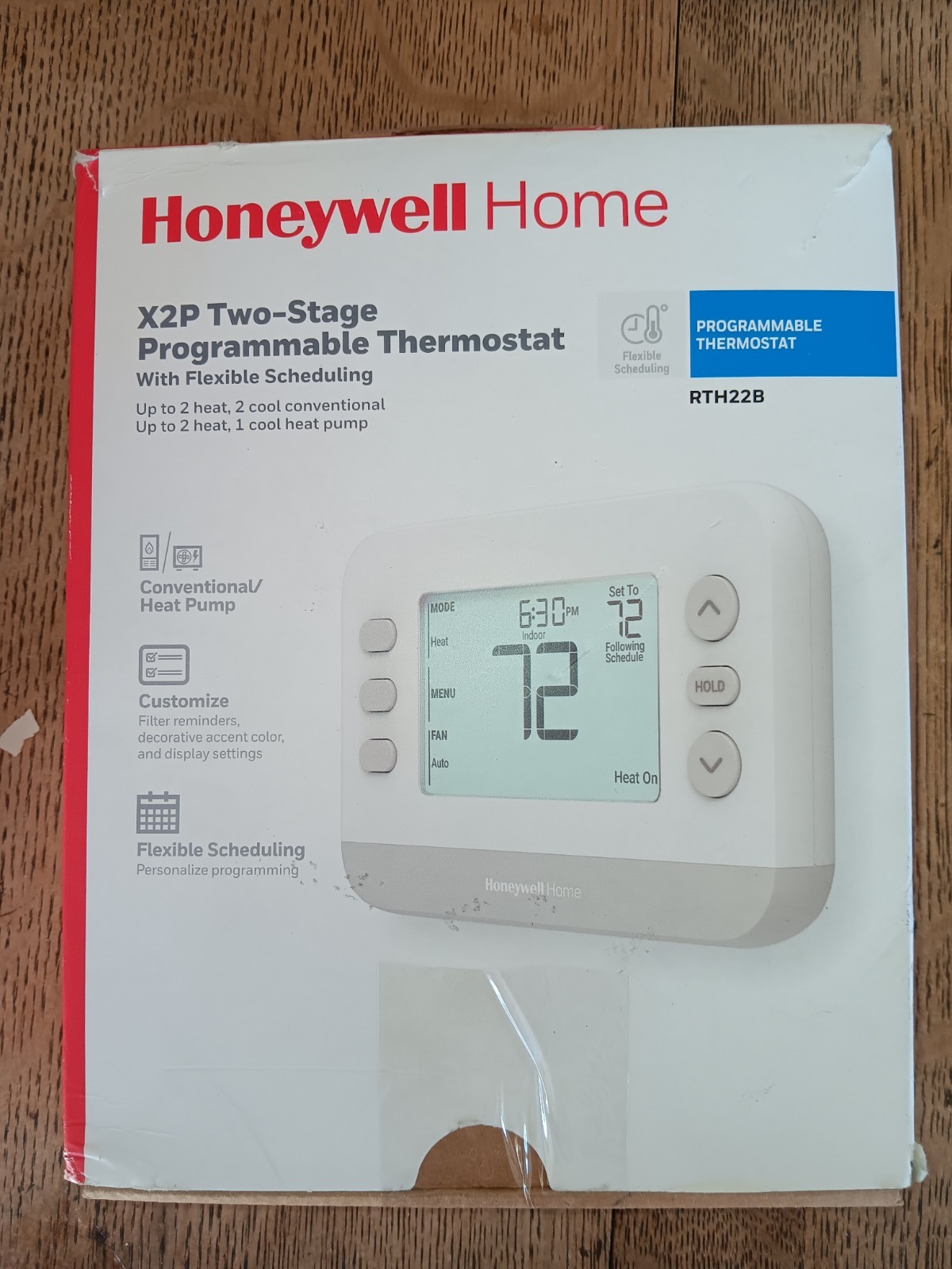 X2P Programmable Thermostat, Conventional/Heat Pump, Flexible Schedule.
