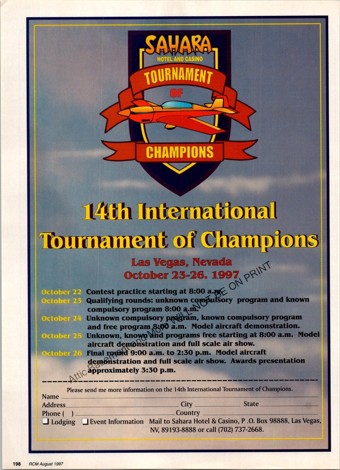 Sahara RC 14th Int'l Tournament of Champions Print Ad Ephemera Wall Art Decor