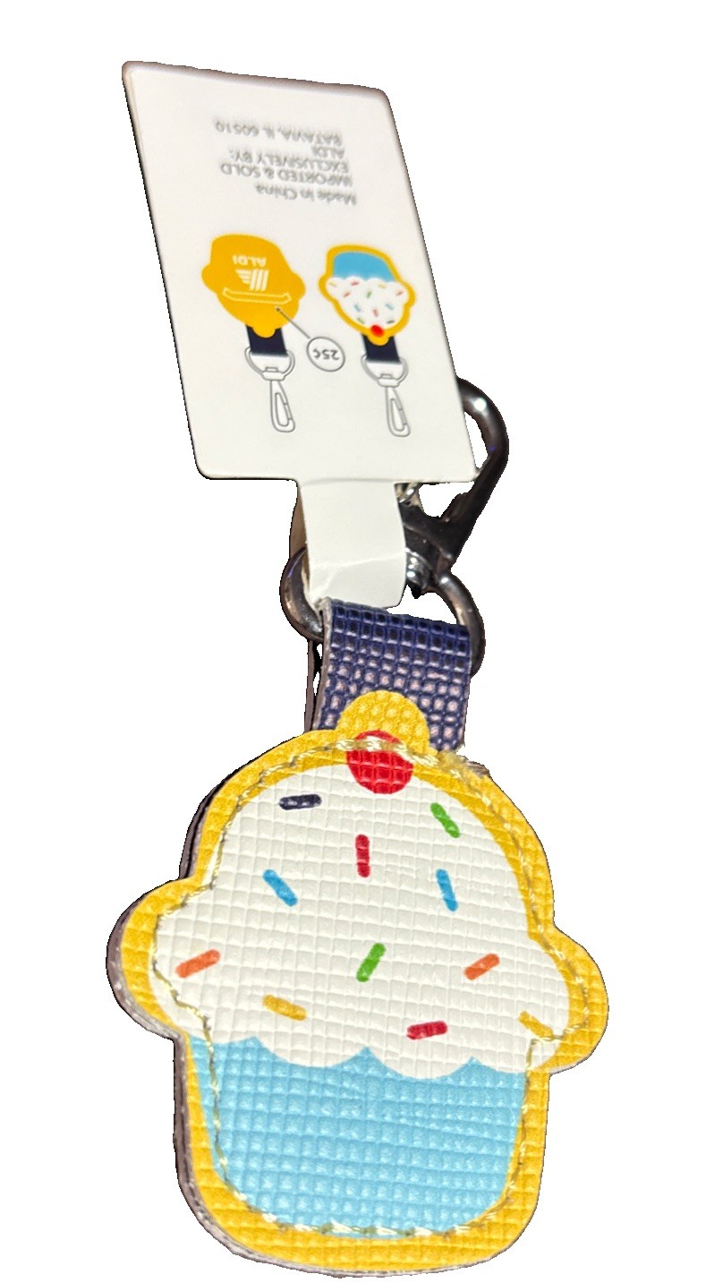 Aldi Quarter Keeper Keychain Blue Cupcake White Frosting  new with tag
