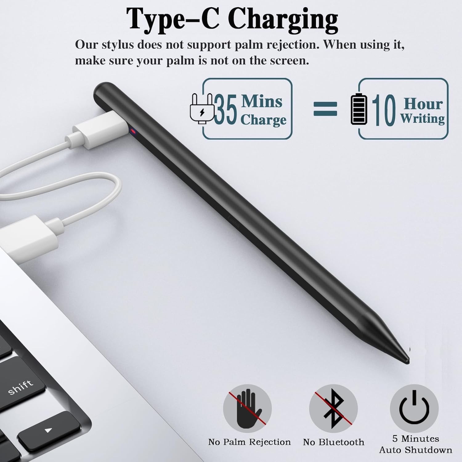 High Precision Stylus Pen for Android Tablets & iPhone with USB-C Charging