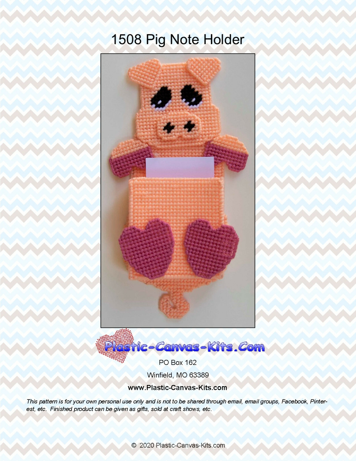 Magnetic Pig Note Holder- Plastic Canvas Pattern or Kit