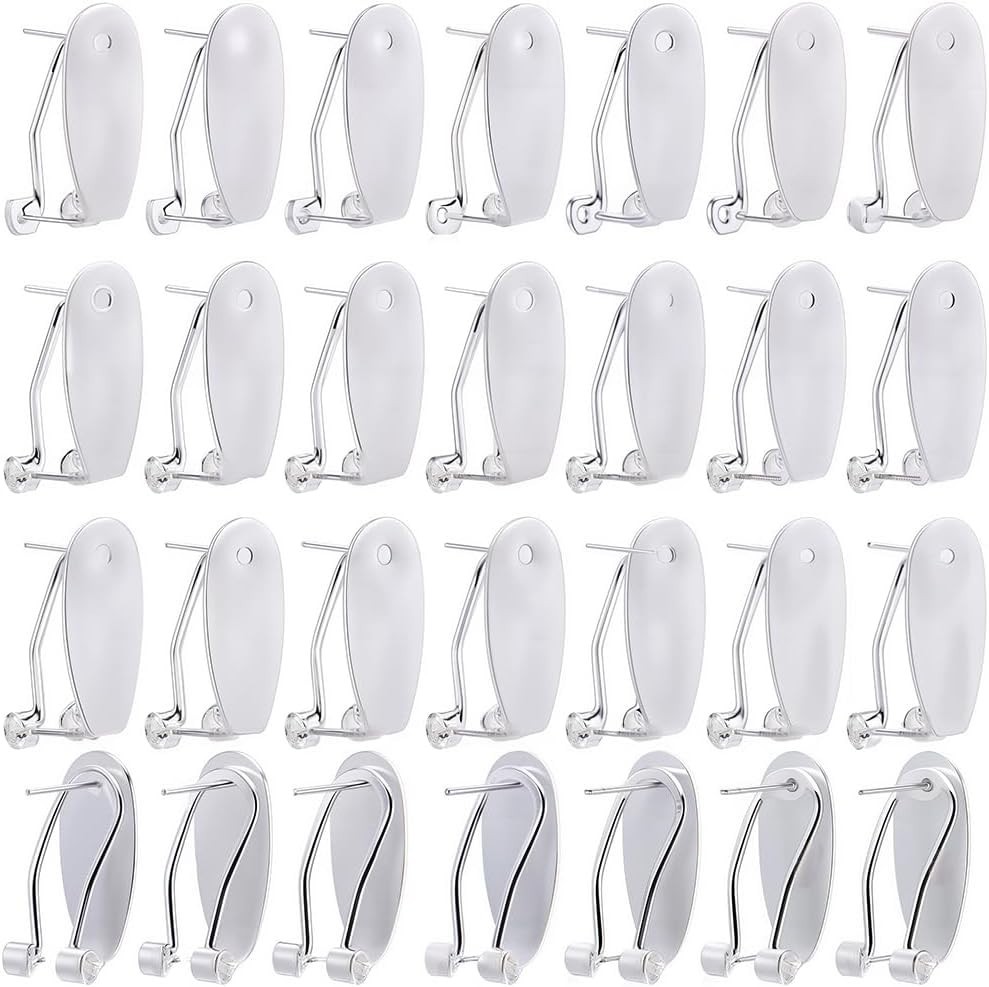 1 Box 30Pcs Earring Post Clips Fingernail Earring Posts French Brass Silver Stud