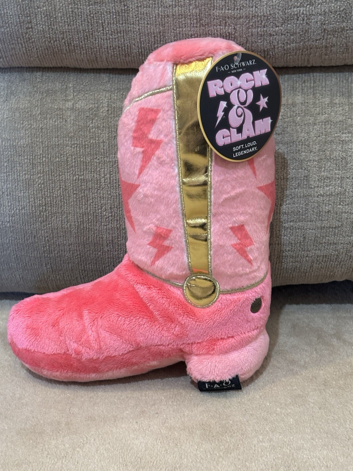 NEW FAO Schwarz Rock & Glam Pink Cowboy/Cowgirl boot Plush Room Decor Pillow 10"