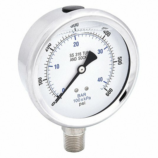 PIC GAUGES  PRO-301L-402K-01 Industrial Pressure Gauge:0 to 600 psi,Liquid-Fille