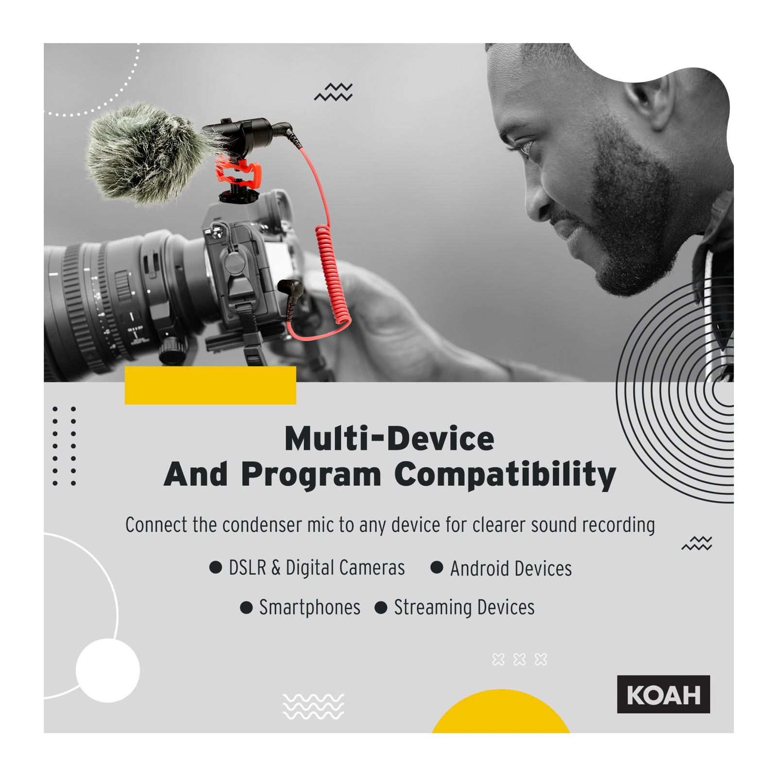 Koah Simah Condenser Microphone for Digital Cameras Tripod Bundle