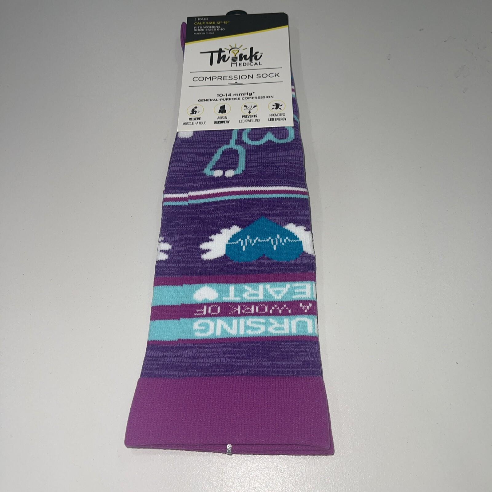 Think Medical- Women's Purple And White Patterned Compression Socks- Size 6-10