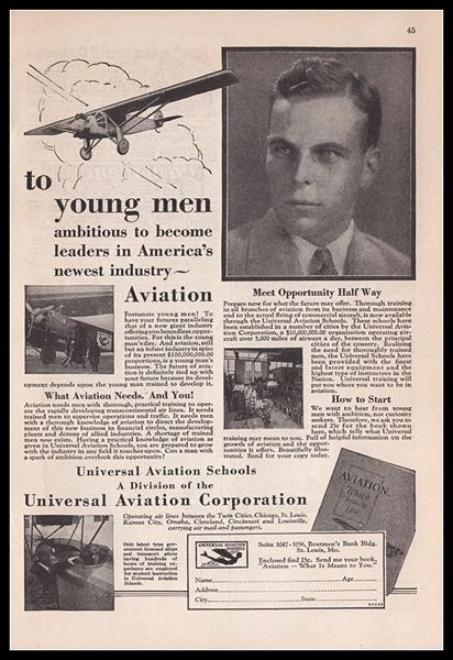 Universal Aviation Schools 1929 AD “Become Leaders in America’s Newest Industry”