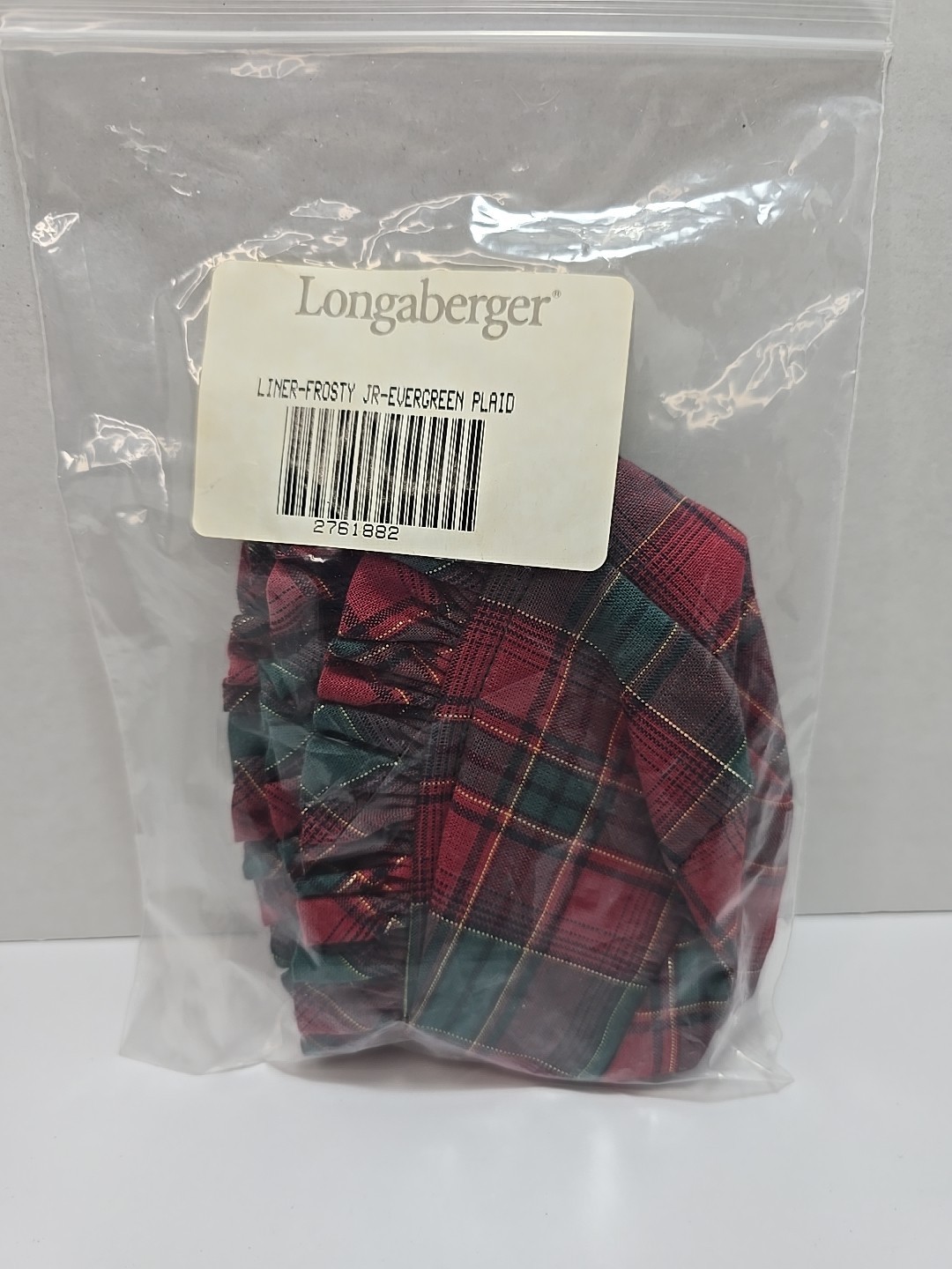 Longaberger Basket Fabric Liner Frosty JR Evergreen Plaid #2761882 New