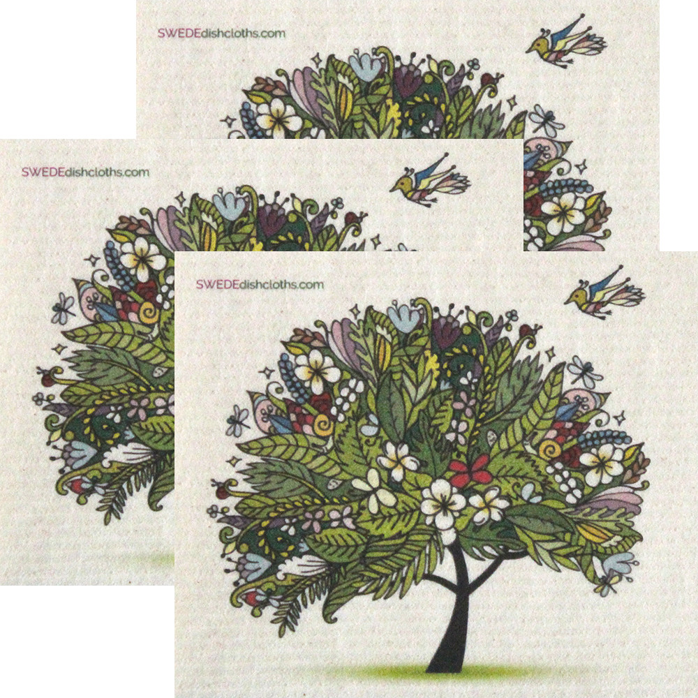 Tropical Tree Set of 3 each Swedish Dishcloths | ECO Friendly Absorbent Cleaning