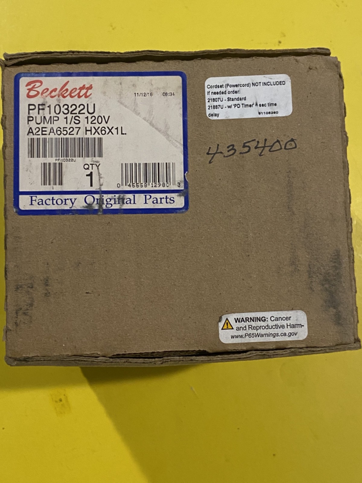 NOS BECKETT 10322U Clean Cut Oil Pump A2EA-6527 1/S 120V   Free Shipping!