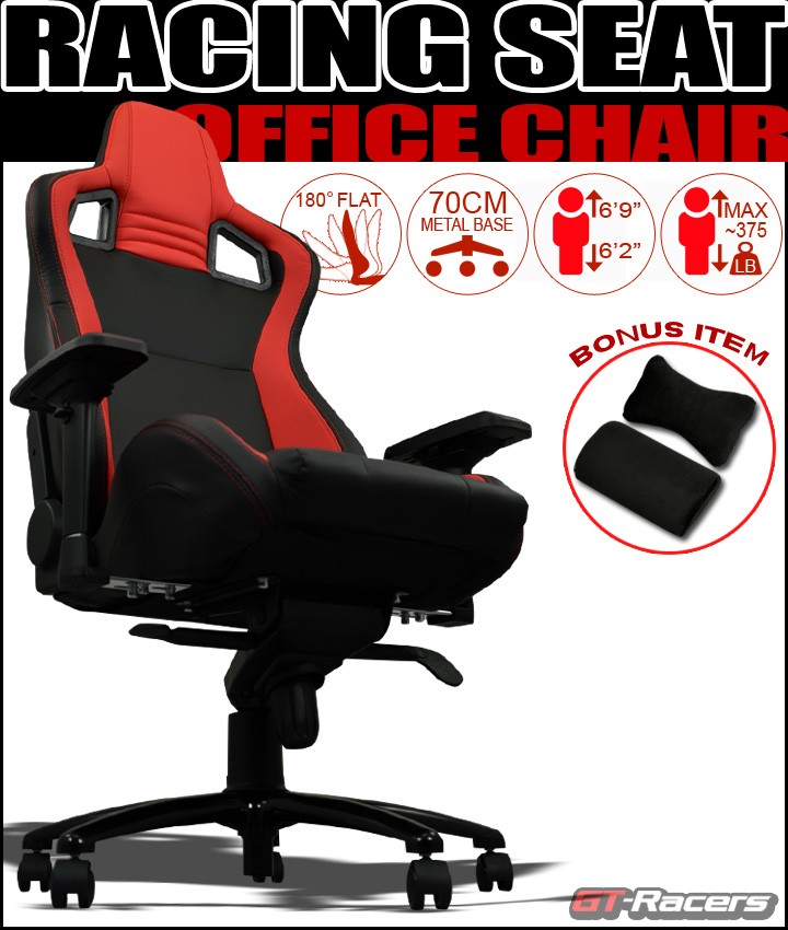 Mu Racing Office Home Game Sport Chair Pvc Leather Bucket Seat Blk/Red Stitches