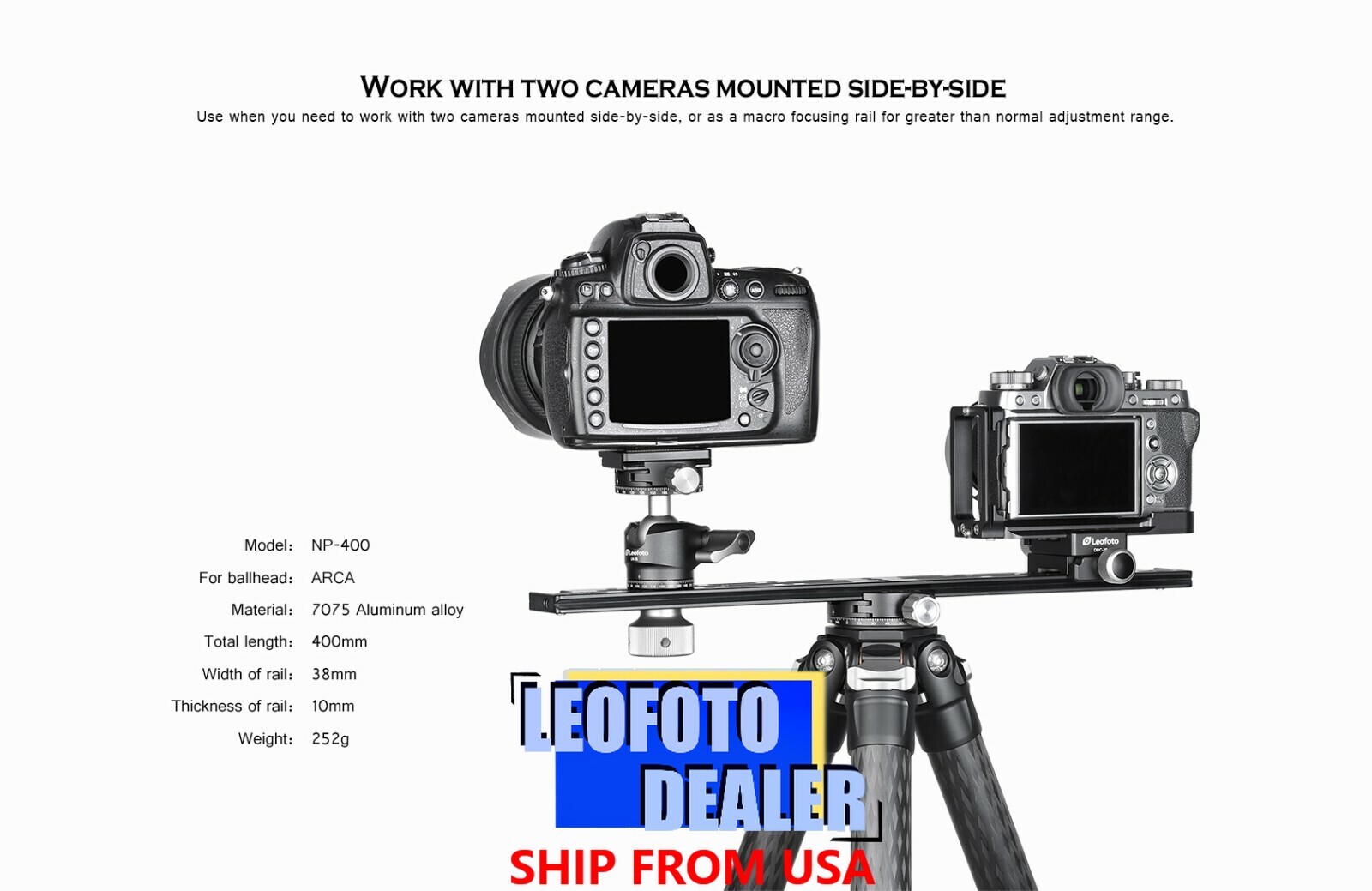 Leofoto NP-400 400mm double platform / two cameras mounted