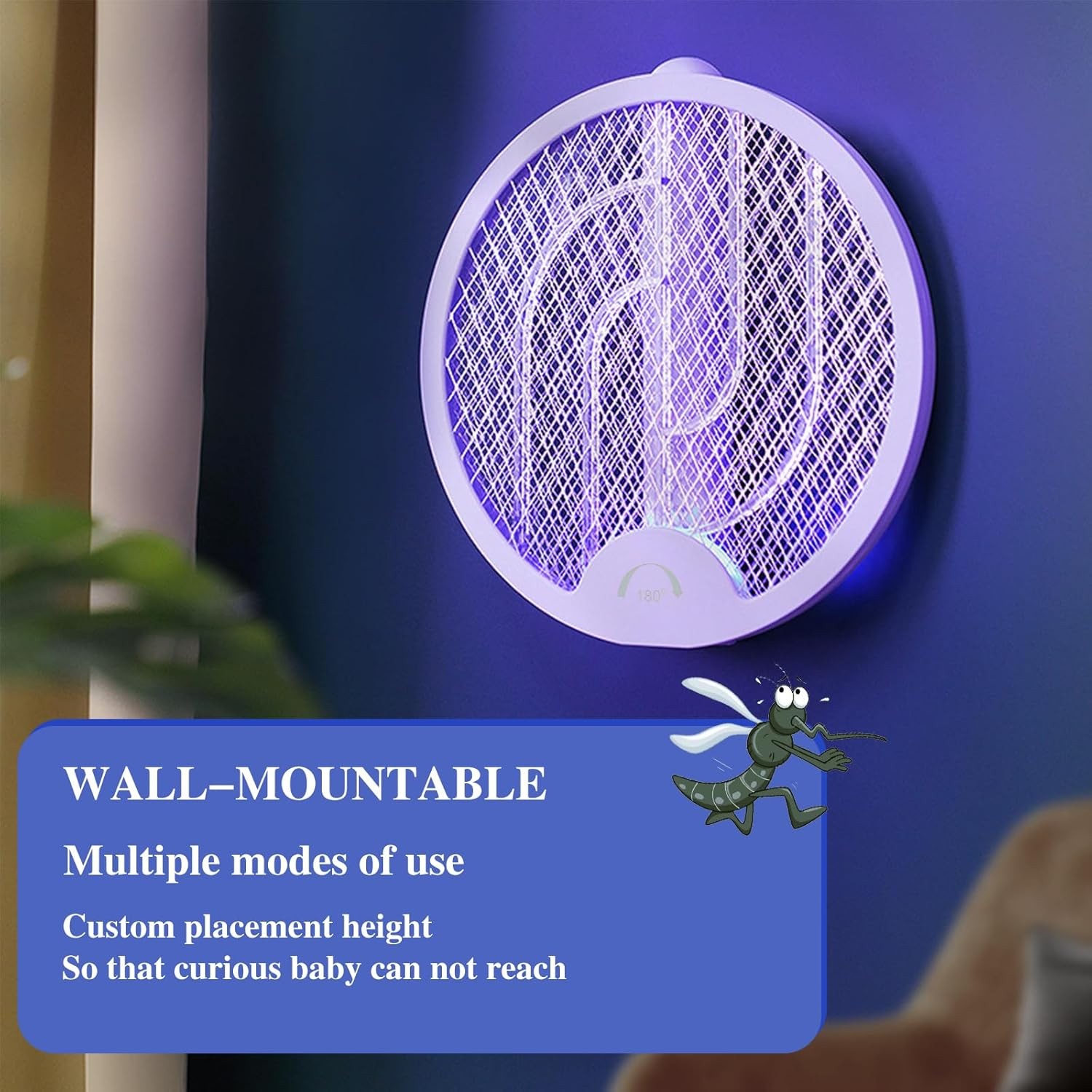 Electric Fly Swatter,Bug Zapper Racket Indoor Rechargeable,Mosquitoes Trap Lamp