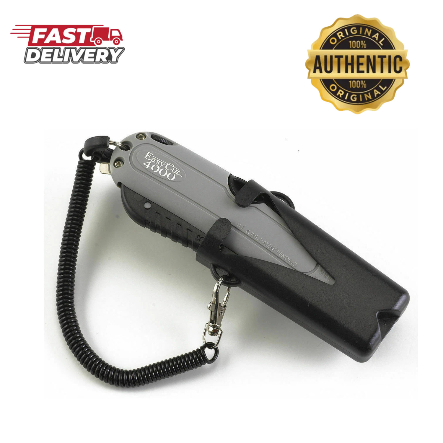 EasyCut 4000 Safety Box Cutter Gray Self-Retracting Blade & Holster