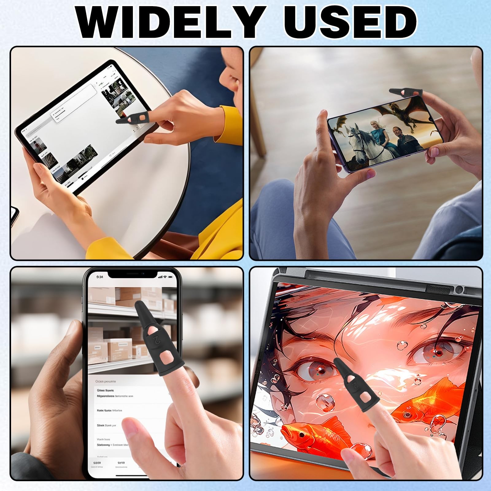 6Pcs Finger Stylus Pen for Touchscreen High Precision Sensitivity Black