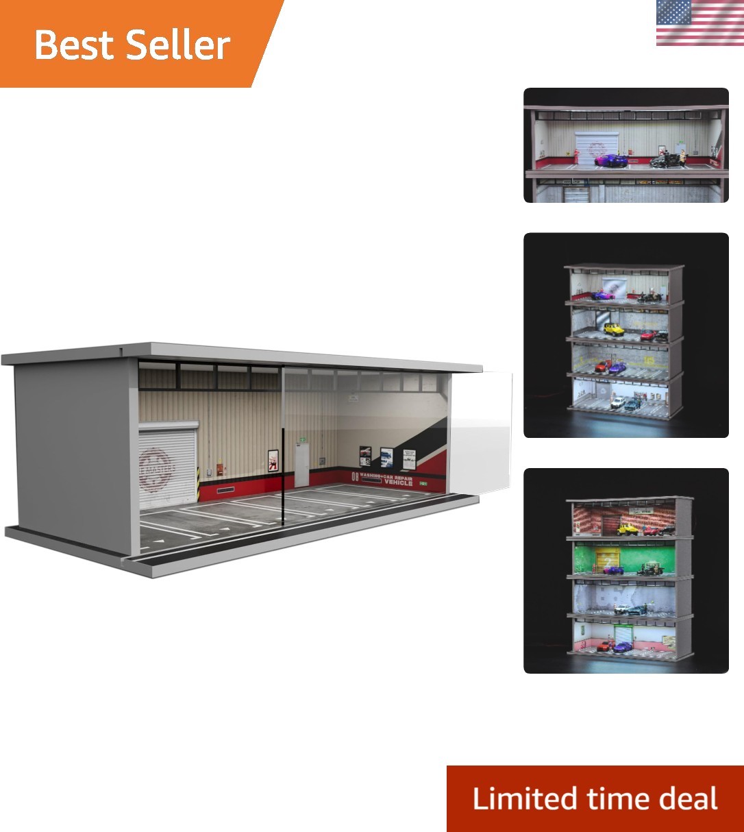 LED Lighted 1/64 Diorama Display Case for Hot Wheels – Stackable Acrylic Garage