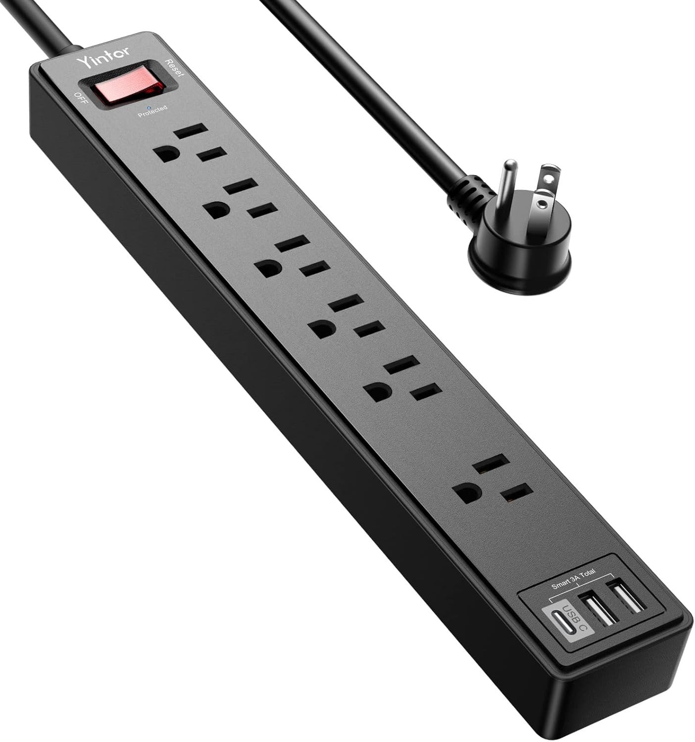 Regleta de 1,8 m con protección contra sobretensiones: Cable de extensión con 6