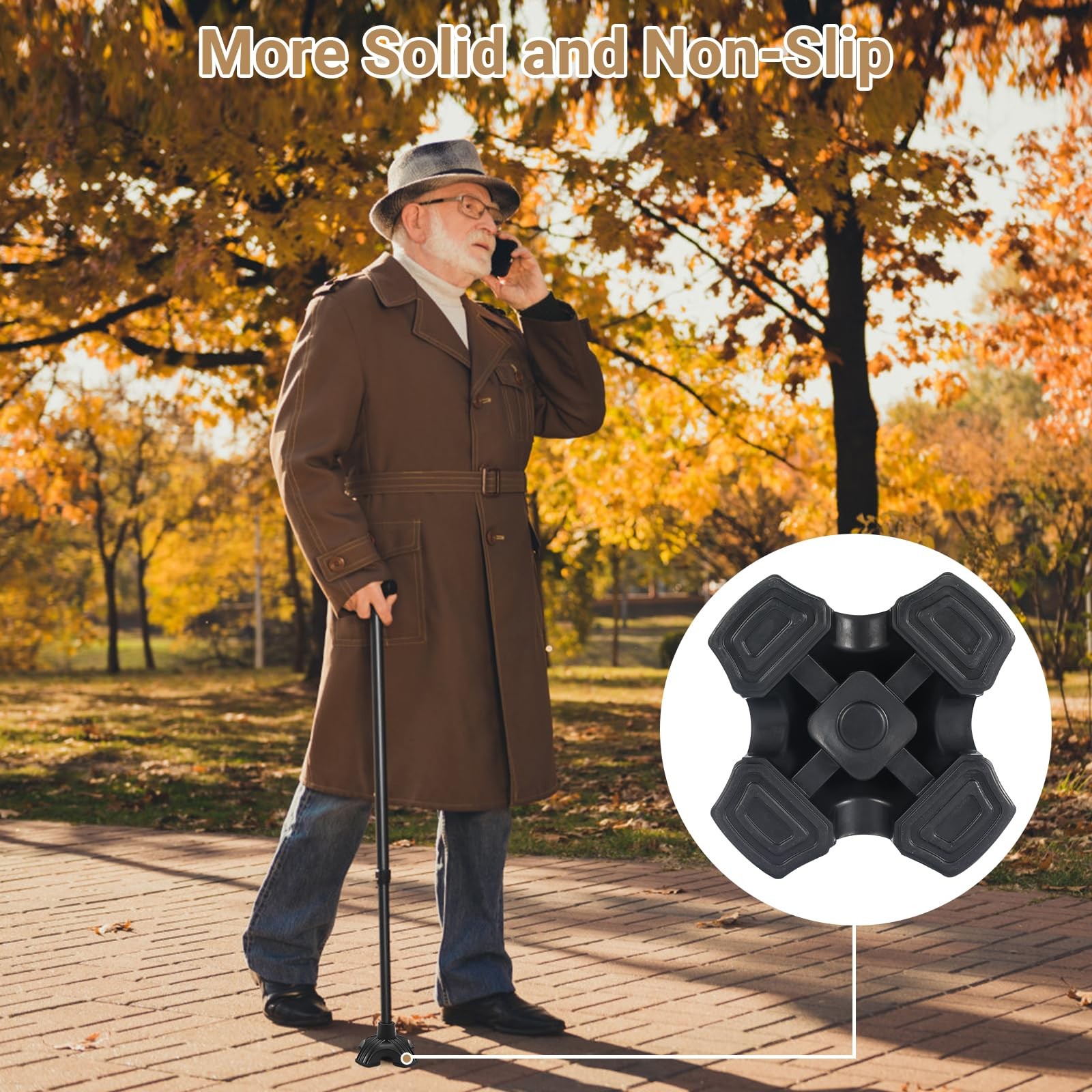 2 Pack Cane Tips for Stability, Self Standing Cane Base for Most Walking