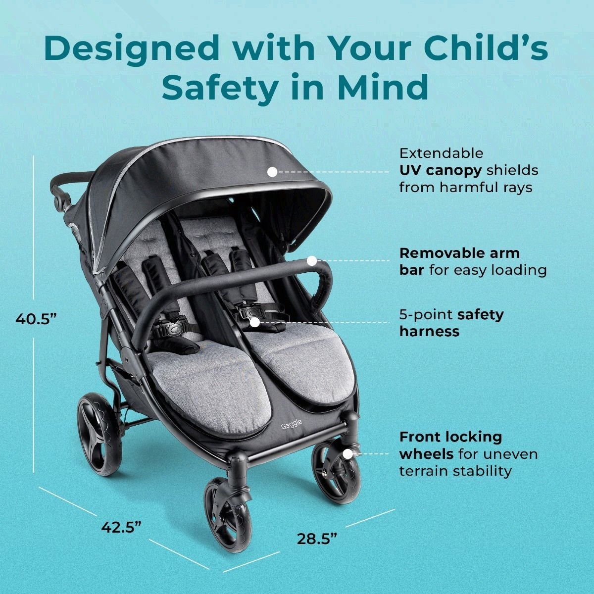 Gaggle Roadster Duo Side-by-Side Double Stroller, Lightweight & Compact