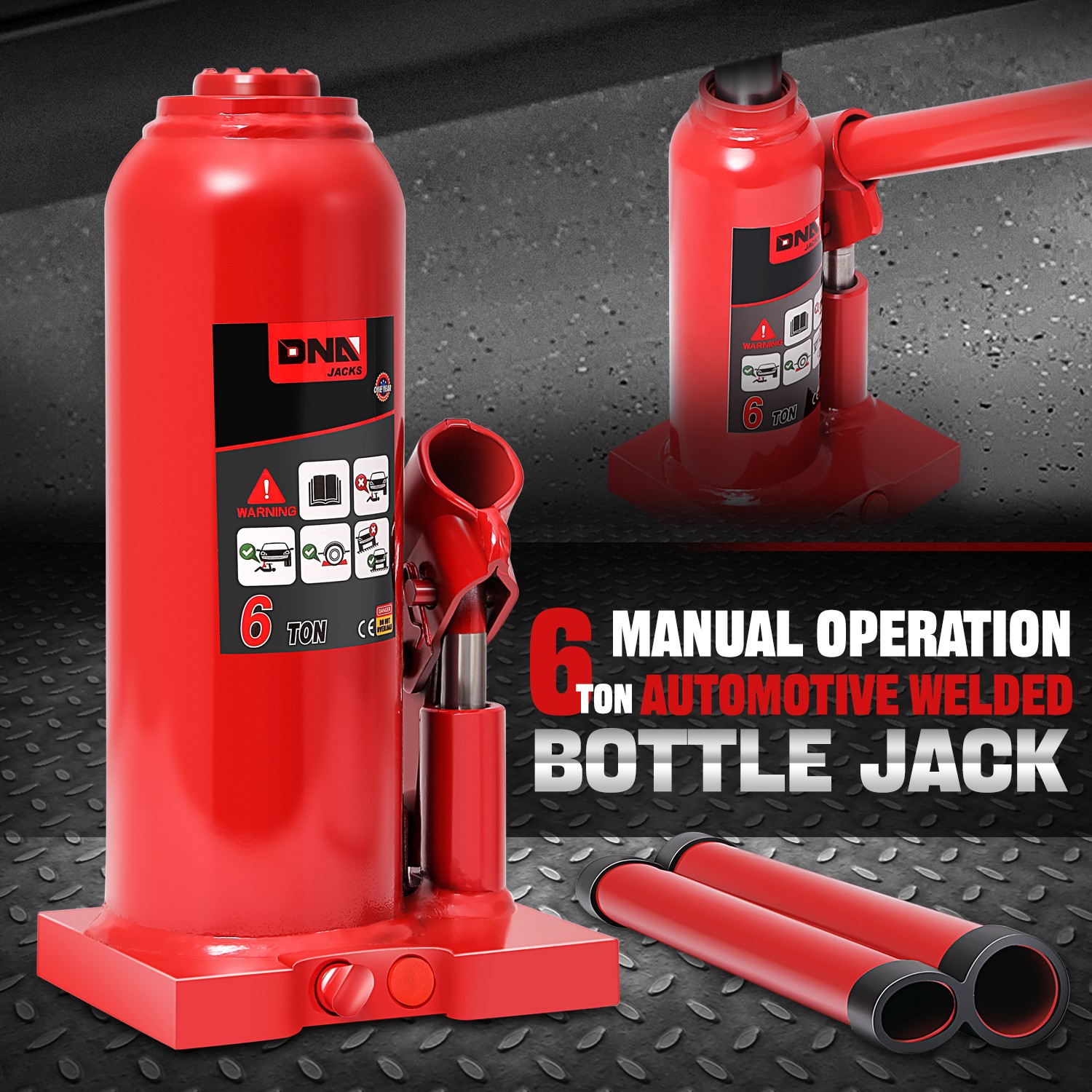 6 Ton(13227lb) Auto Car Repair Manual Handle Hydraulic Welded Bottle Jack Red
