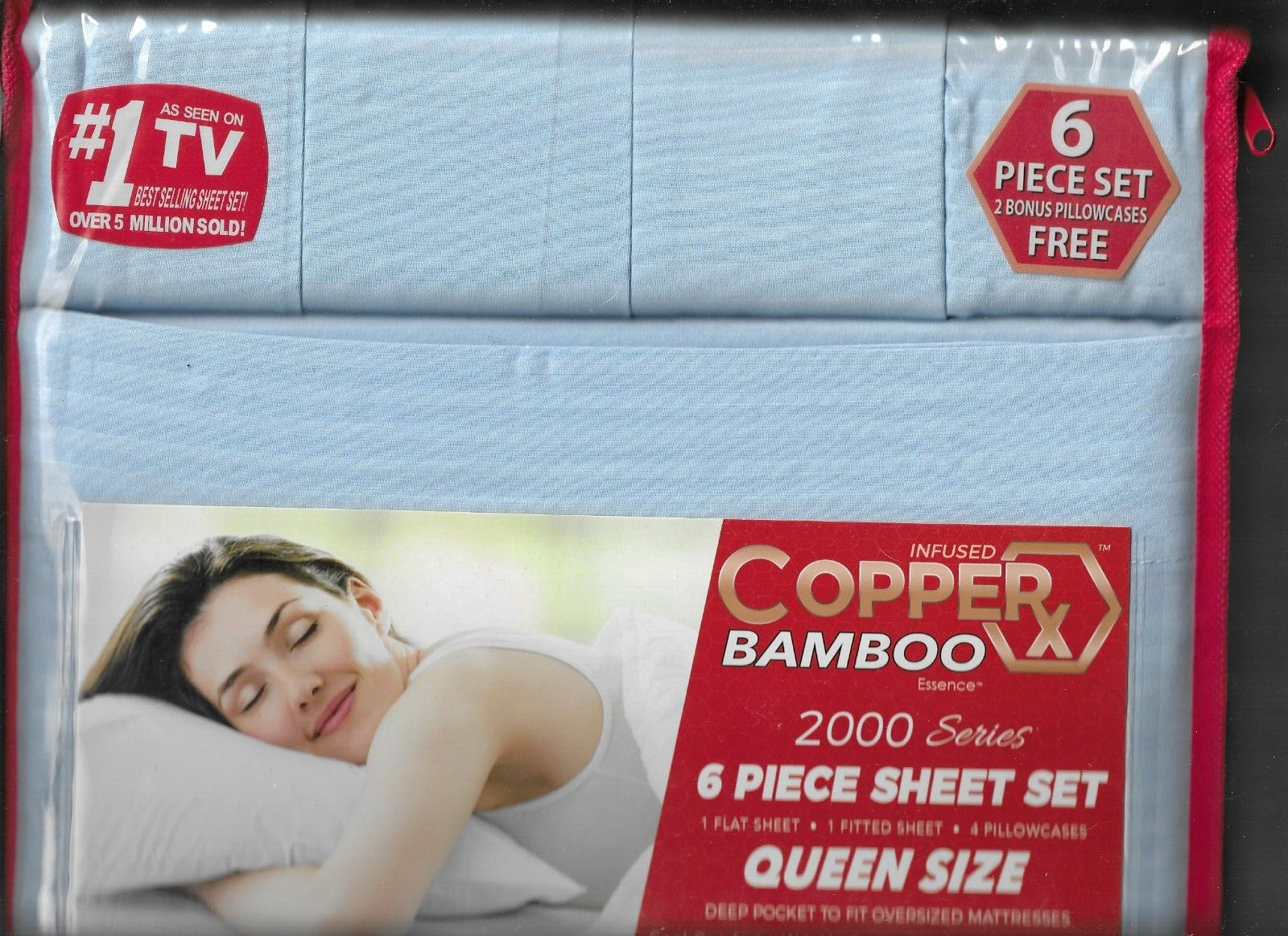 COPPER RX QUEEN sheet set w/6 pieces - LT BLUE-NO SHIPPING to Alaska or Hawaii