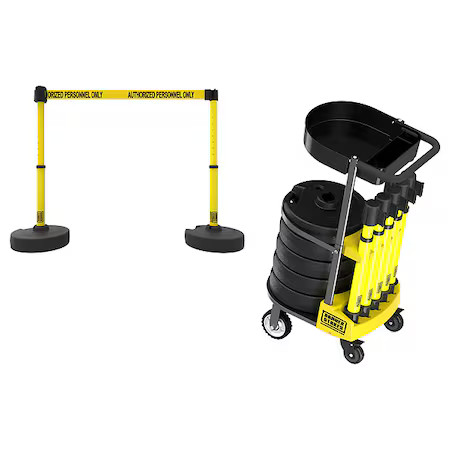 Banner Stakes Pl4075 Retractable Belt Head, Yellow, 15 Ft Length, Caution Do