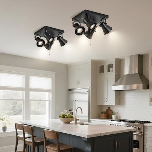 4-Light Square Ceiling Light Fixture with Pull Chain Switch, 4 light (Square)