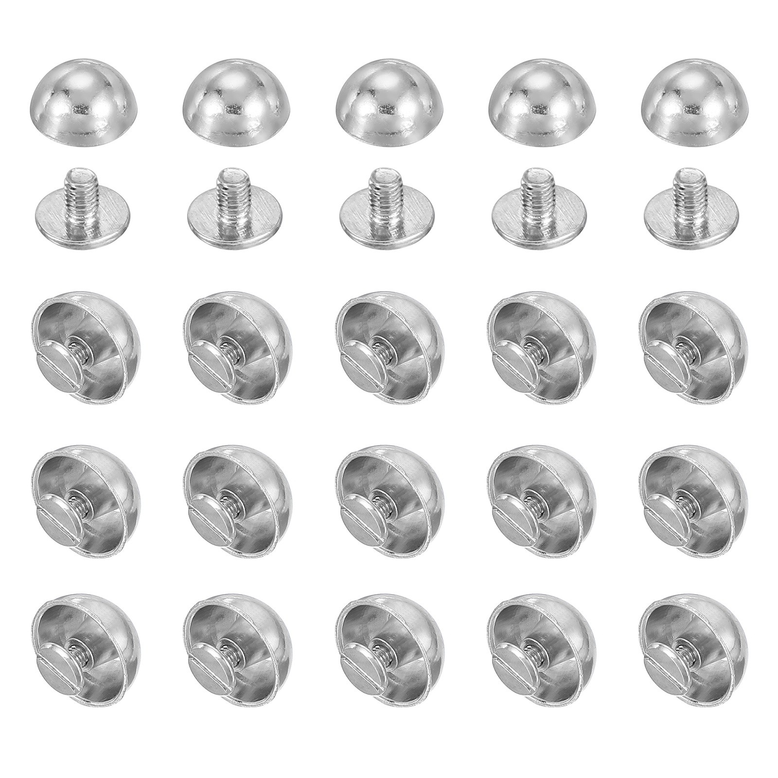 For Craft, 13/16" Dome Nails, 20 Screw Rivet Sets, Silver