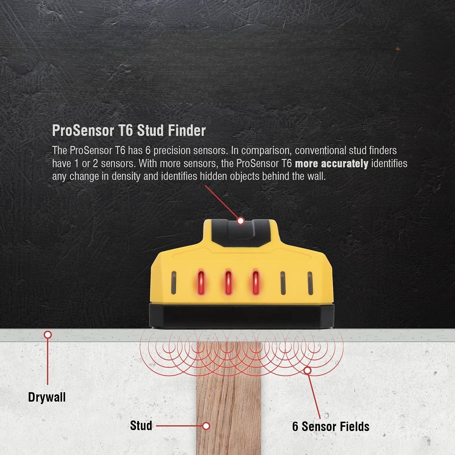 Drywall stud detector, equipped with six sensors, Detector