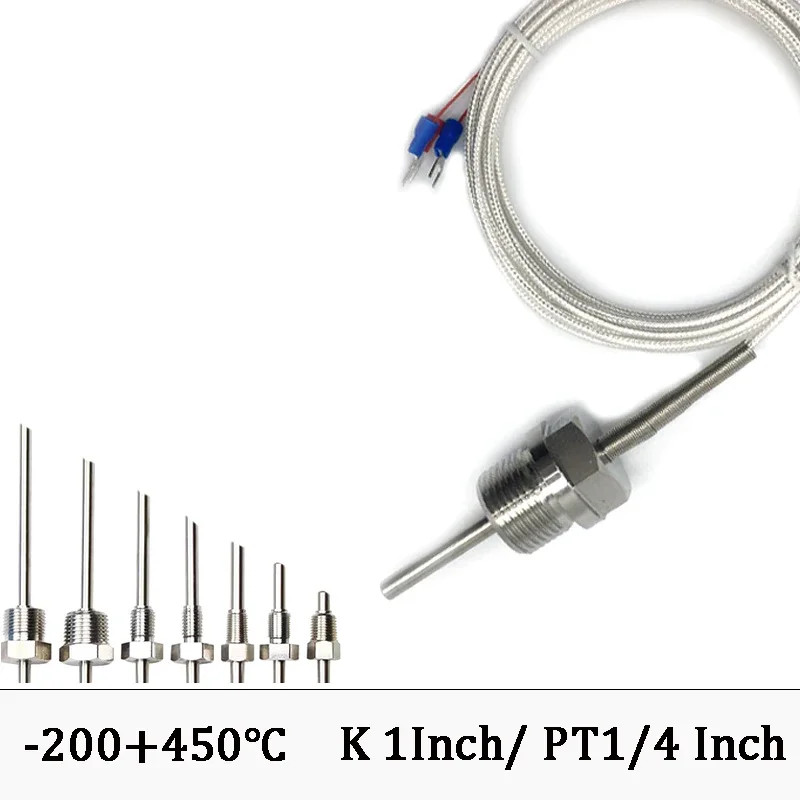Temperature Sensor PT100/K Probe Stainless Steel Thread Thermocouple Waterproof