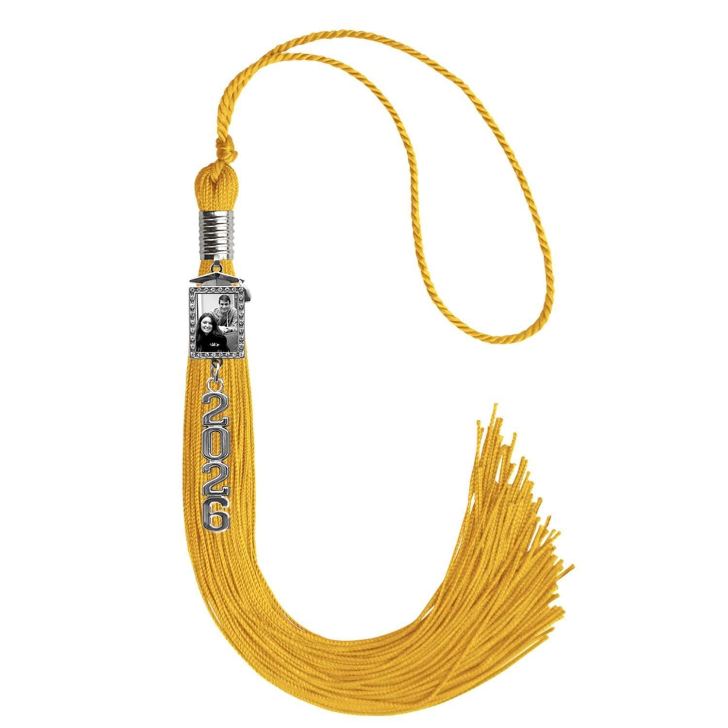 Endea Graduation Gold Tassel with Photo Frame Charm and Stacked Date Drop