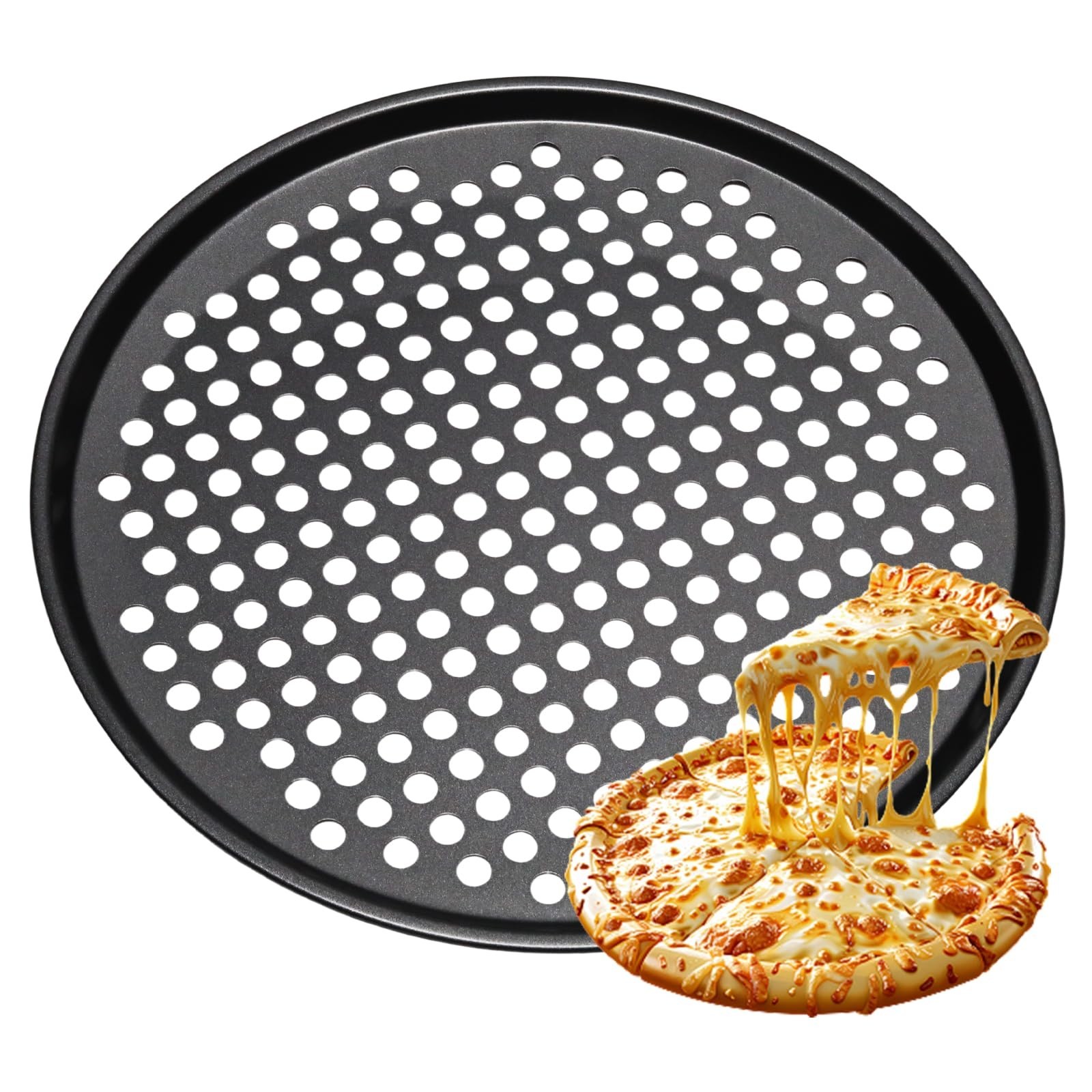 12 Inch Round Pizza Pan with Holes, Carbon Steel Pizza Pans for Frozen & Home...