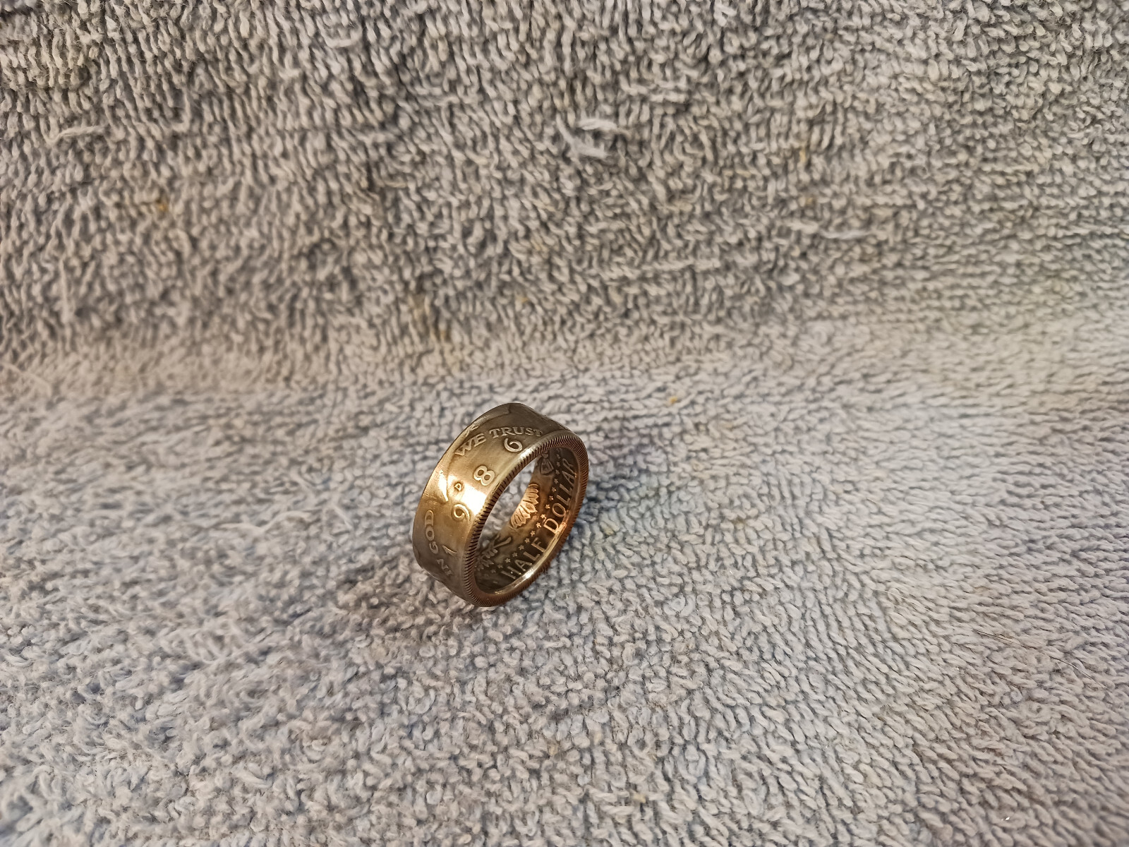 1986 Kennedy Half Dollars  size 10 coin ring  handmade mixed metals  (B)