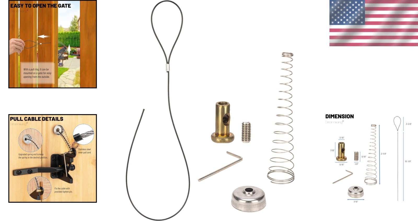 Outdoor Gate Latch Kit - Easy One-Hand Operation with Adjustable Cable