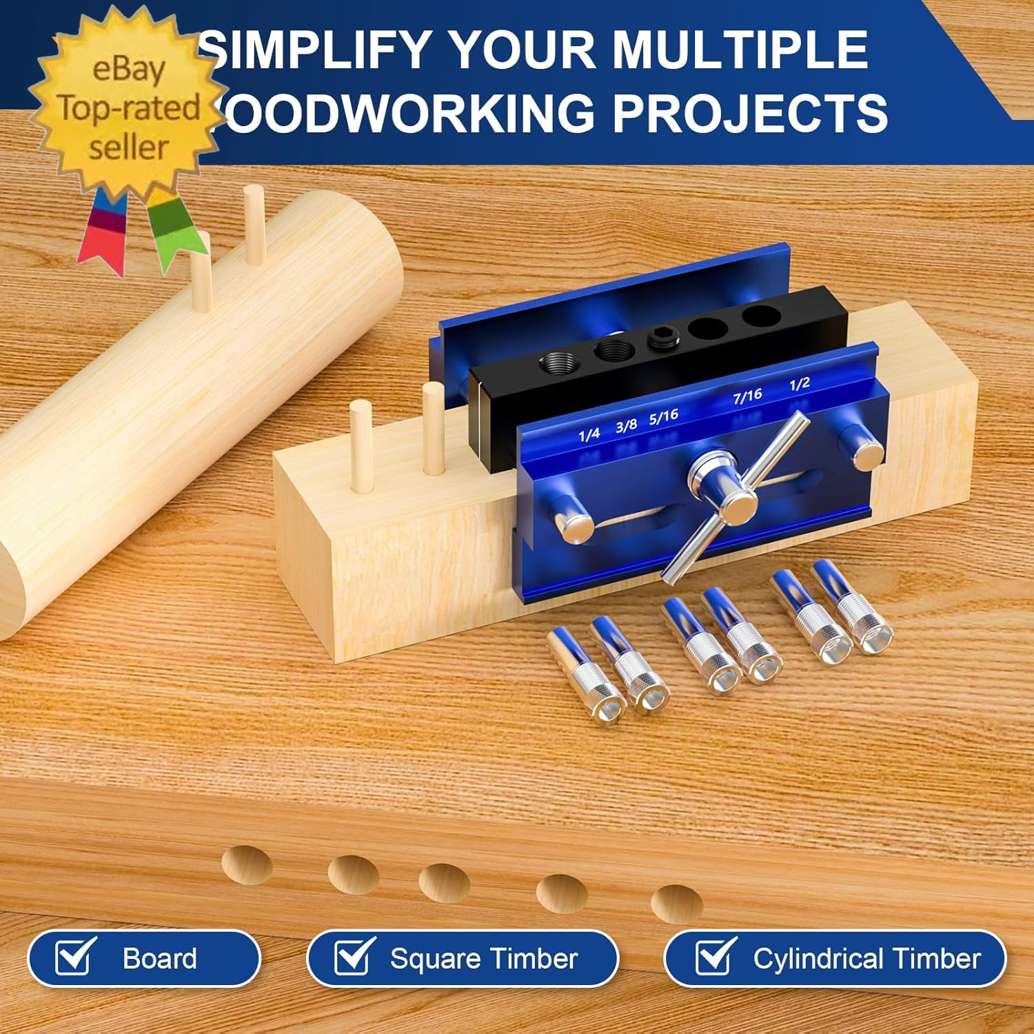 Self Centering Dowel Jig Kit, Drill Guide Jig Block for Straight Holes with 6PCS