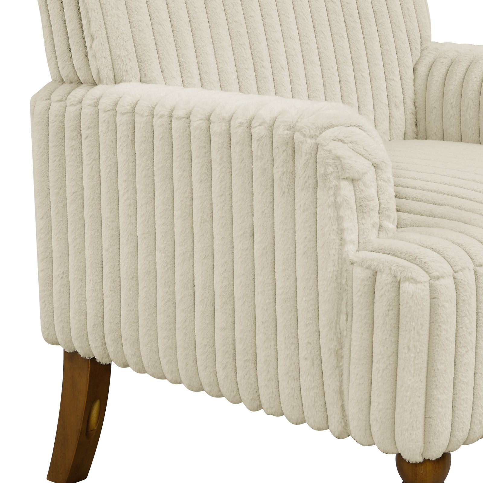 Beige Wide Wale Corduroy Accent Chair Modern Upholstered Armchair Wood Legs