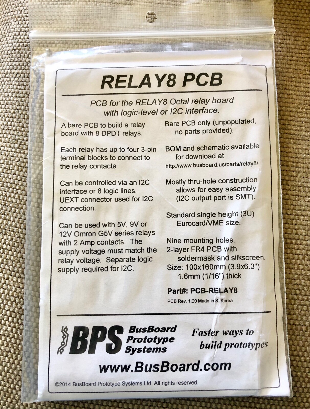 NEW BusBoard Prototype Systems Octal Relay Board BPS PCB-Relay8