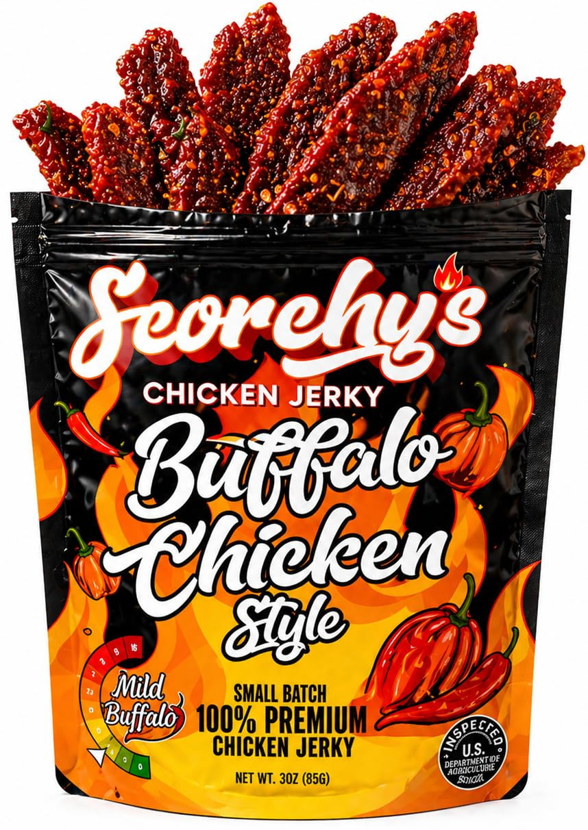 Scorchy’S Jerky Spicy Buffalo Chicken Jerky - High Protein Snacks - Spicy Chicke