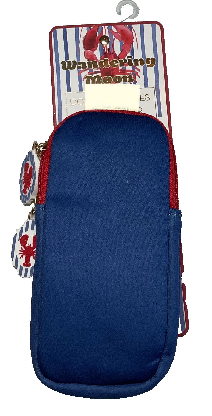 WANDERING MOON DOUBLE GLASSES CASE BLUE RED TRIM LOBSTER 7 X 3 NWT