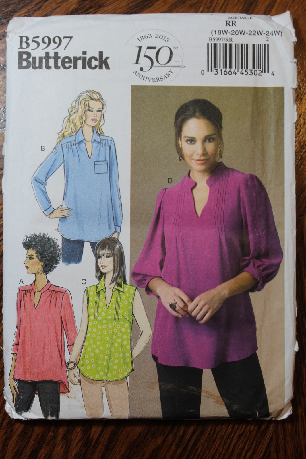Butterick B5997 Gathered Shoulder Pull Over Blouse Misses' Size (18W-24W) UC