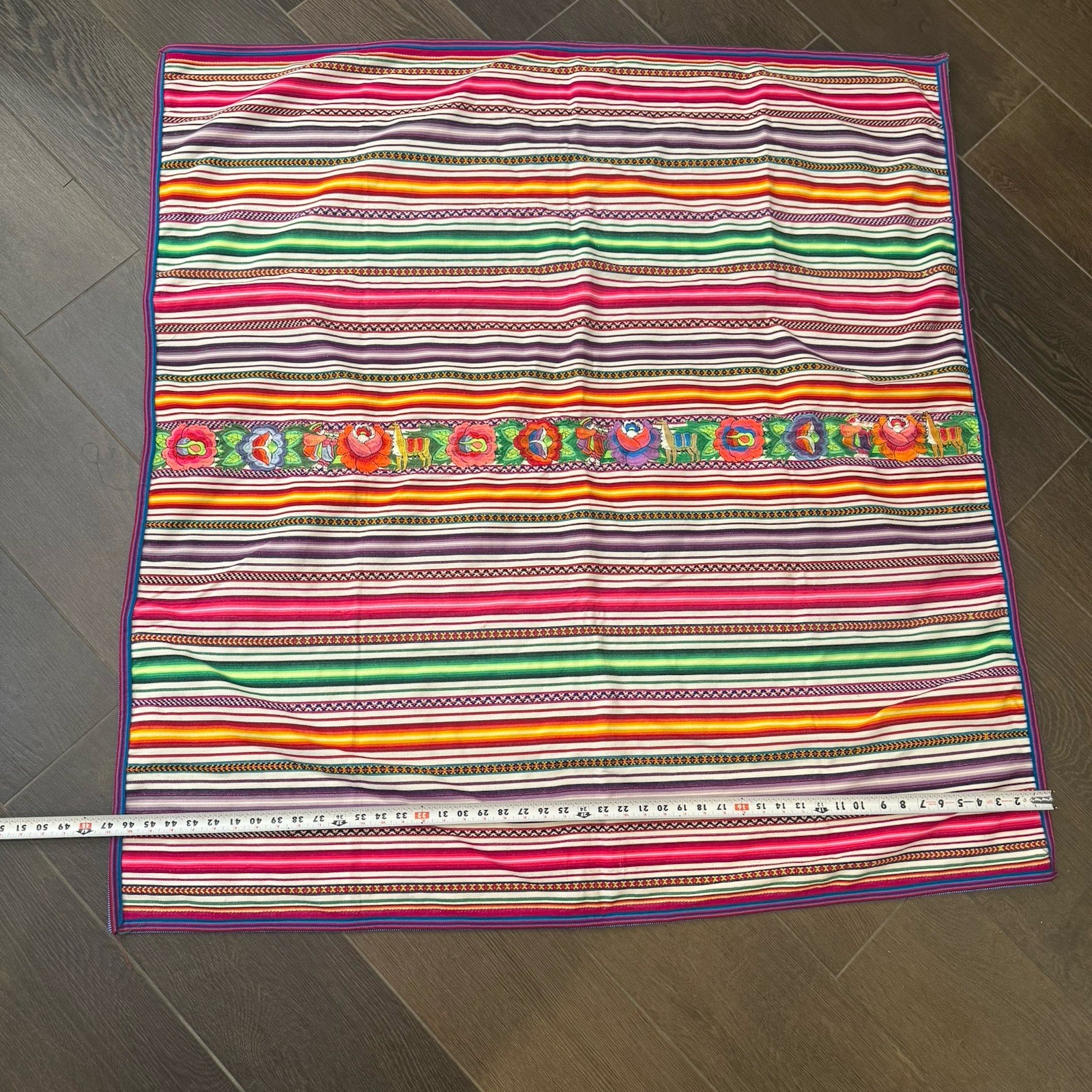 Peruvian Andean Textile 48x48 Blanket Tablecloth Llama Floral Peru