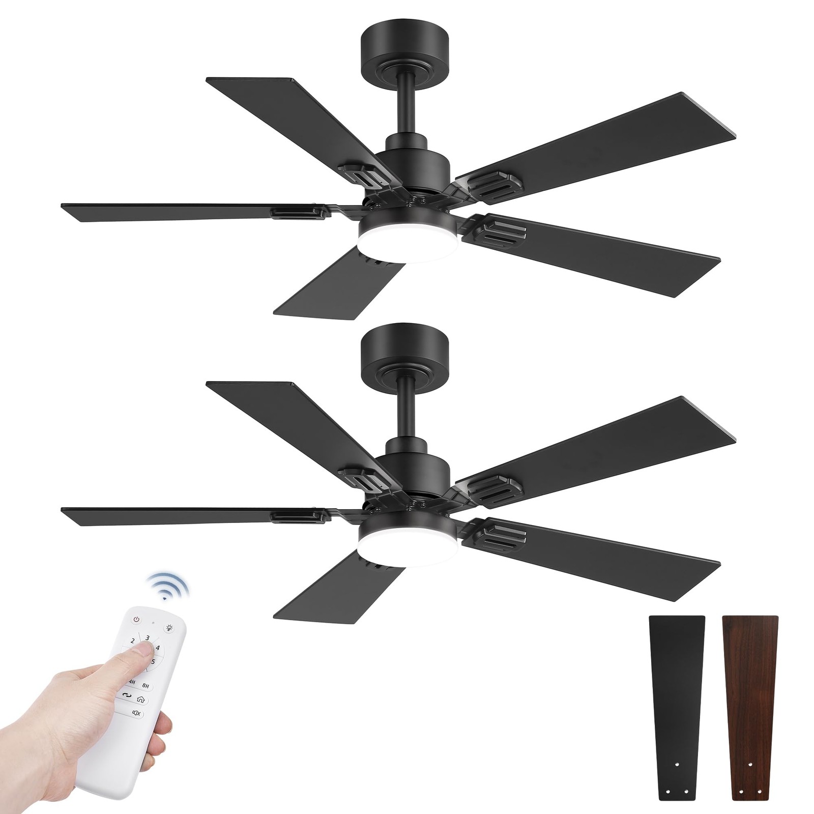 2 Pack of 42 Inch Modern Ceiling Fans with Lights & Remote, Black