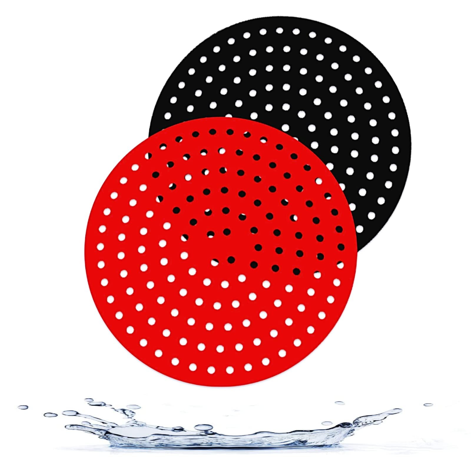 Armrouns Reusable Air Fryer Silicone Liners 2-Packs, 8 Inch 8 inch, Black/Red