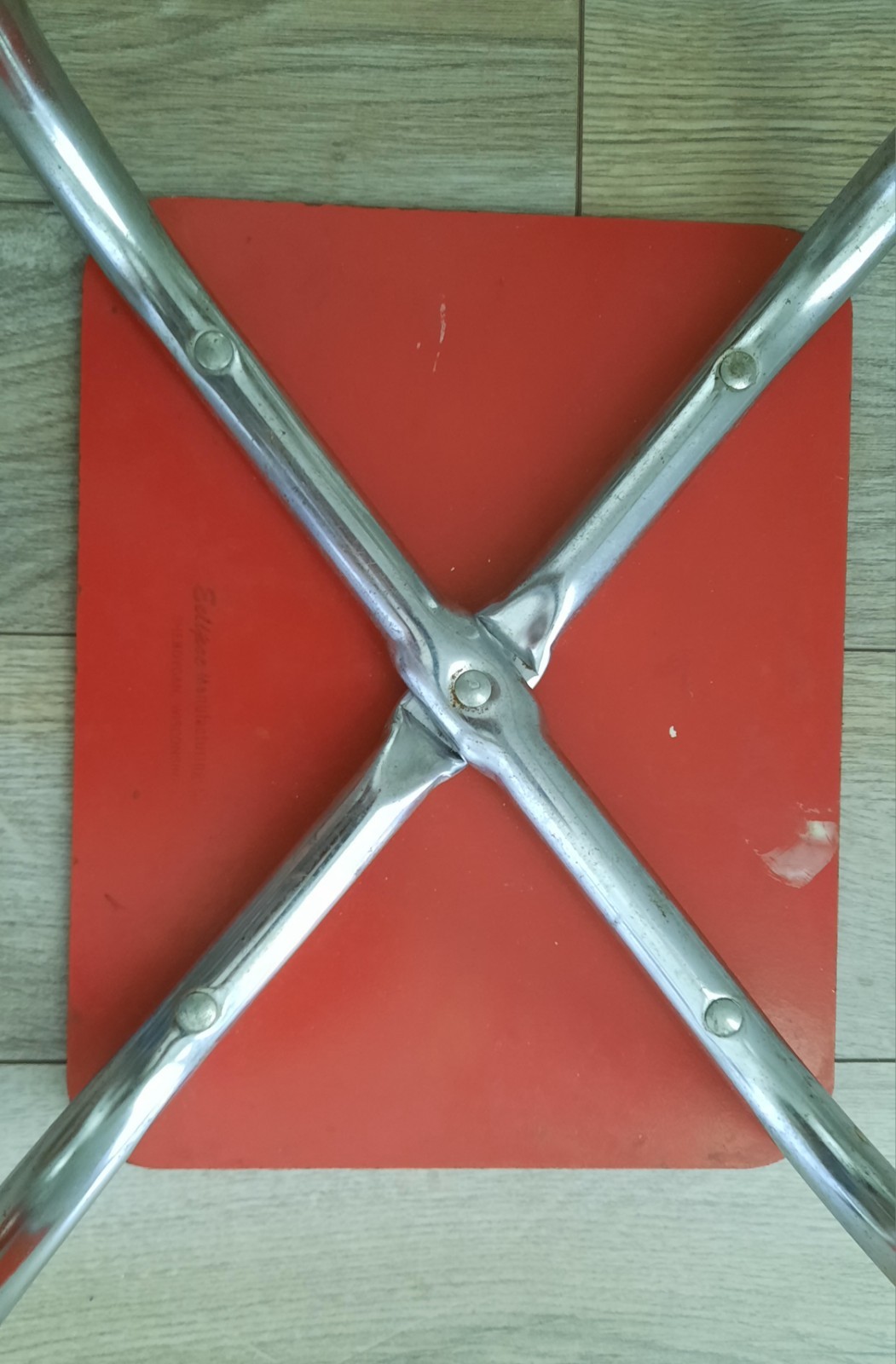 Vintage RED One Step Stool 10"x 12" Mid Century Retro Chrome Legs Eclipse