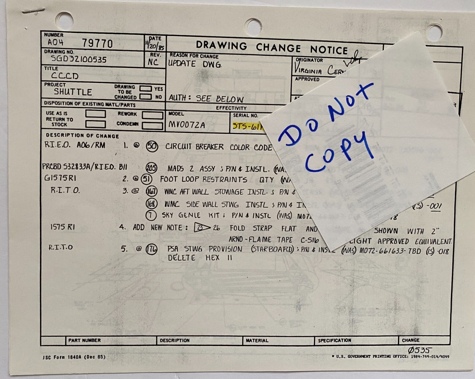 NASA - STS-51L - RARE Classified Documents Pertaining to Construction