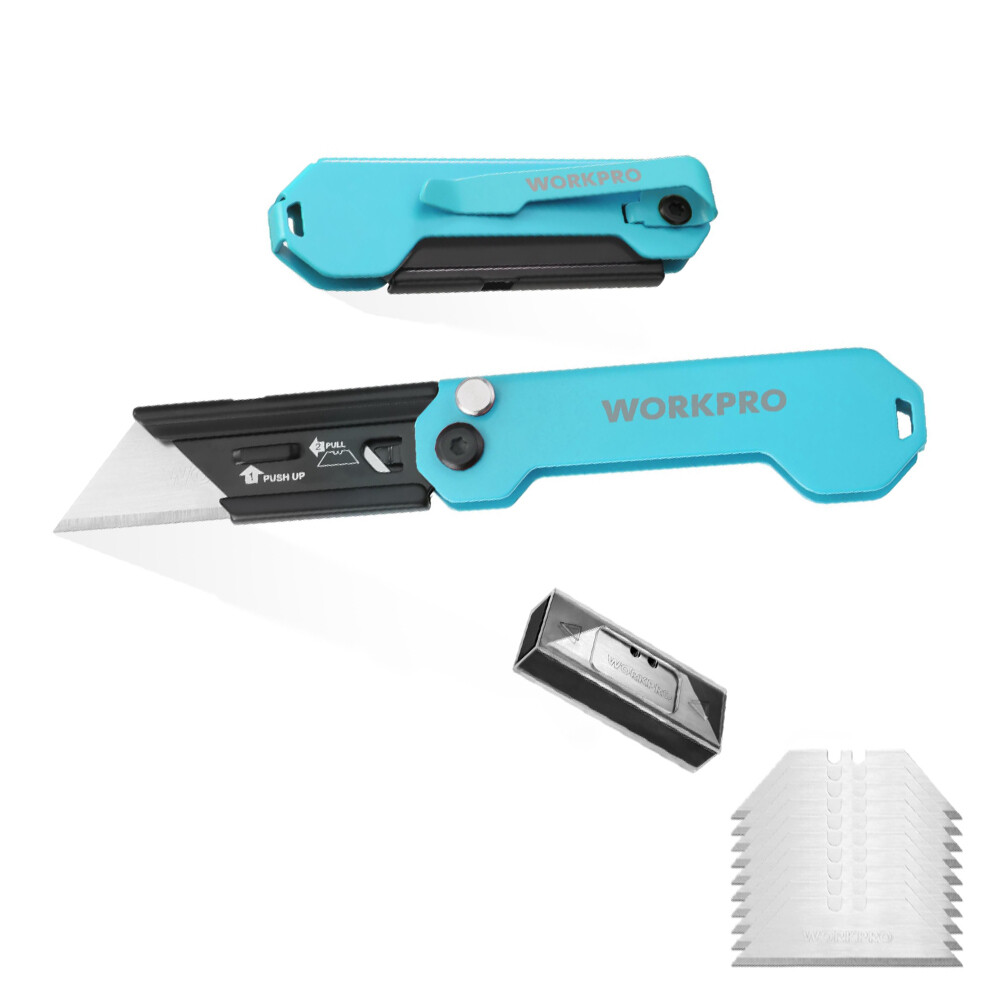 WORKPRO EDC Folding Utility Knife, Mini Box Cutter with Quick Open Axis Lock 2PC