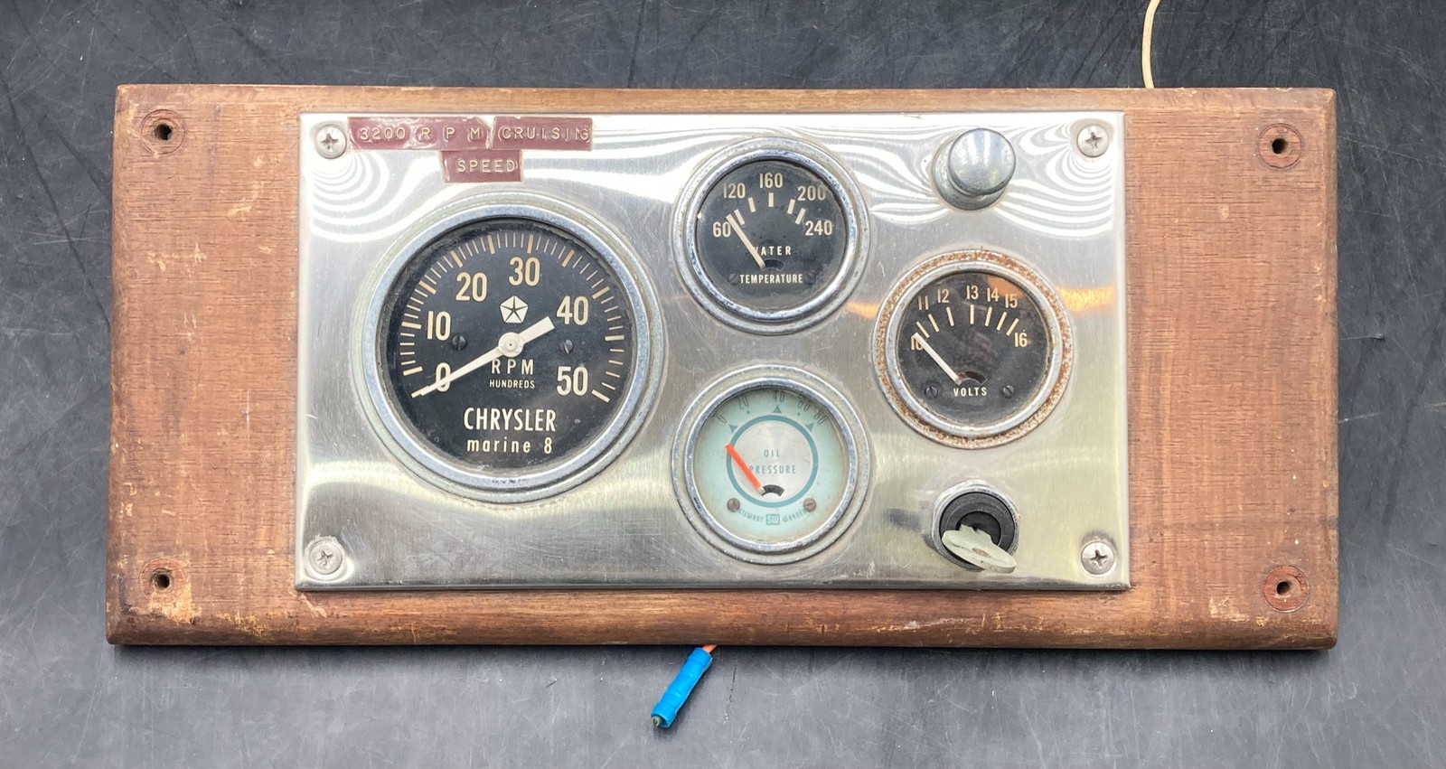 Vintage Chrysler Marine 8 Stewart Warner Boat Gauge Panel, Untested