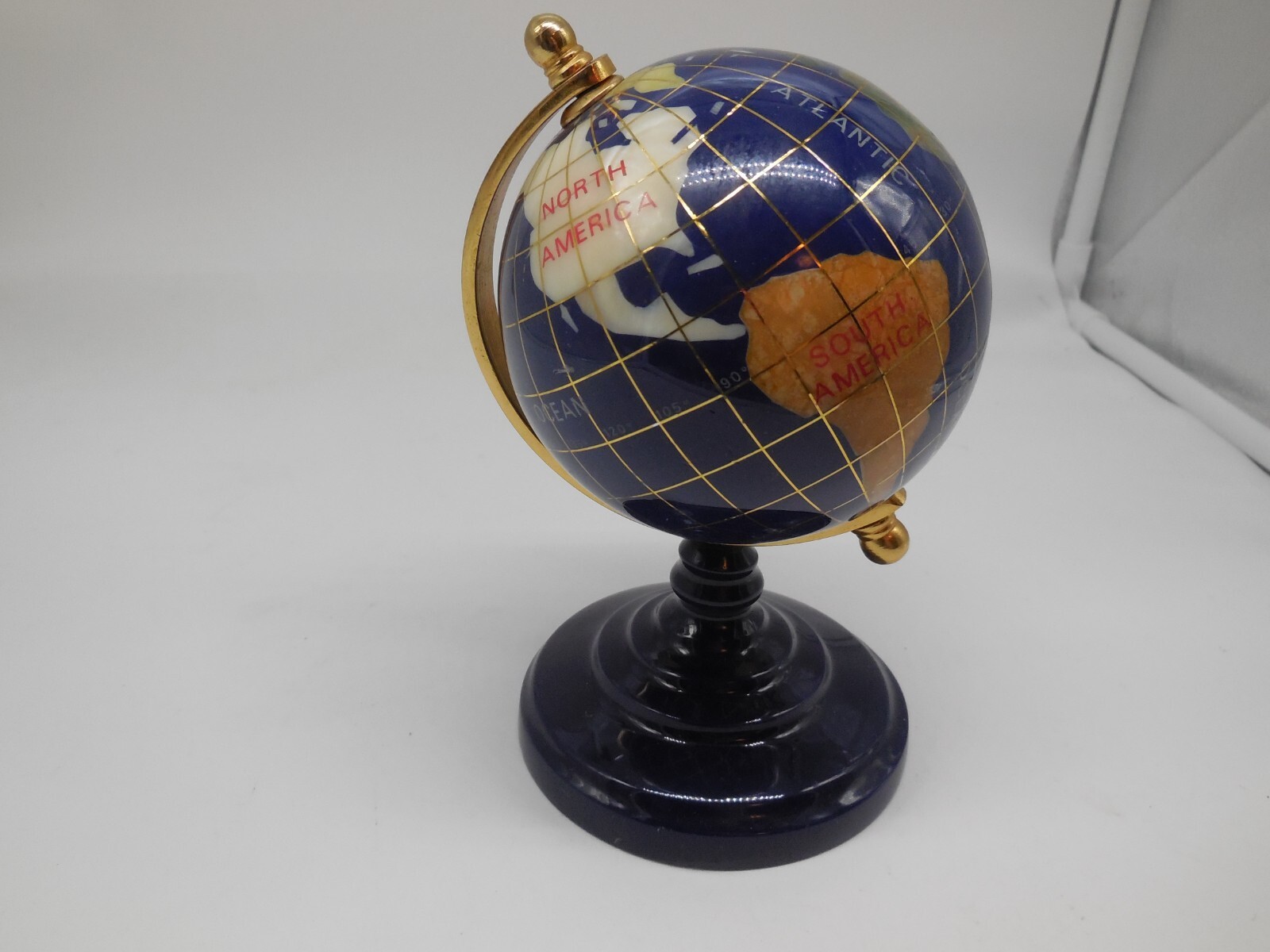 H2 Blue Lapis Lazuli Macheli 5" Globe Inlaid Semi Precious Stones Very Nice !!