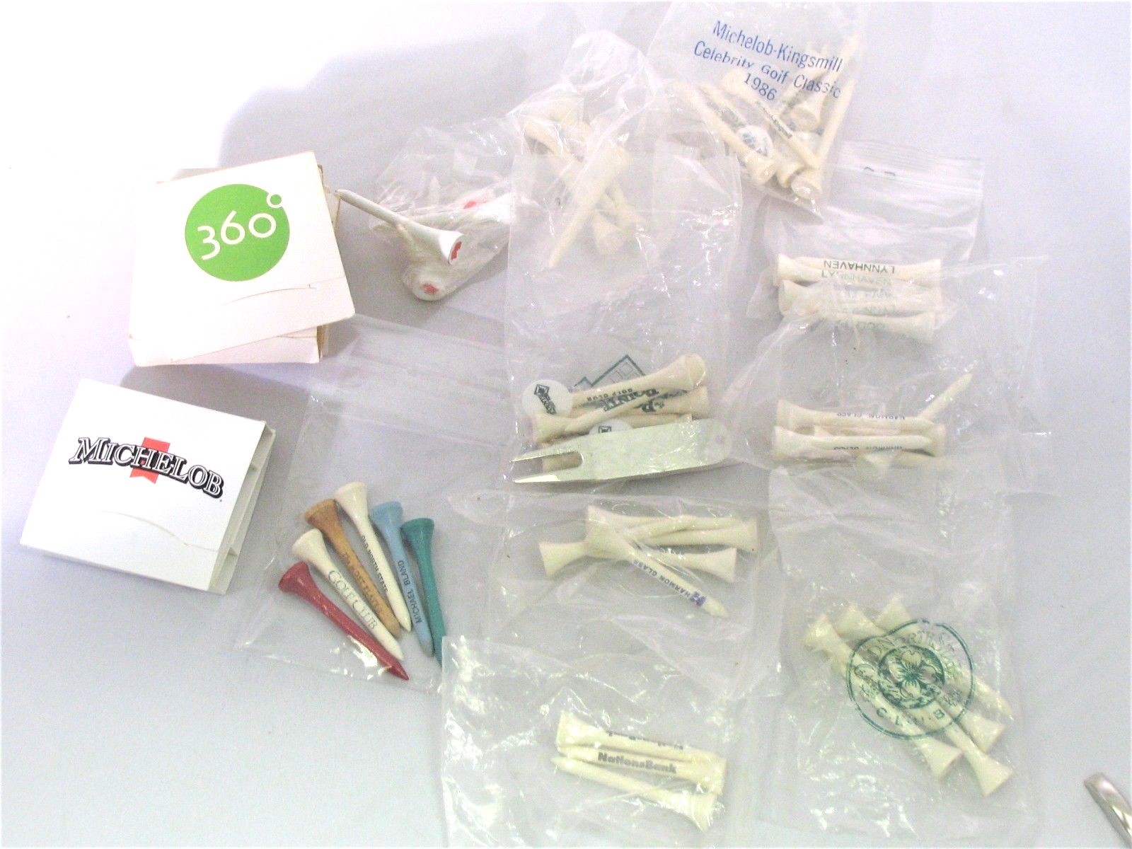 Lot Of Various Promotional Golf Tees Michelob 360 Communications NationsBank