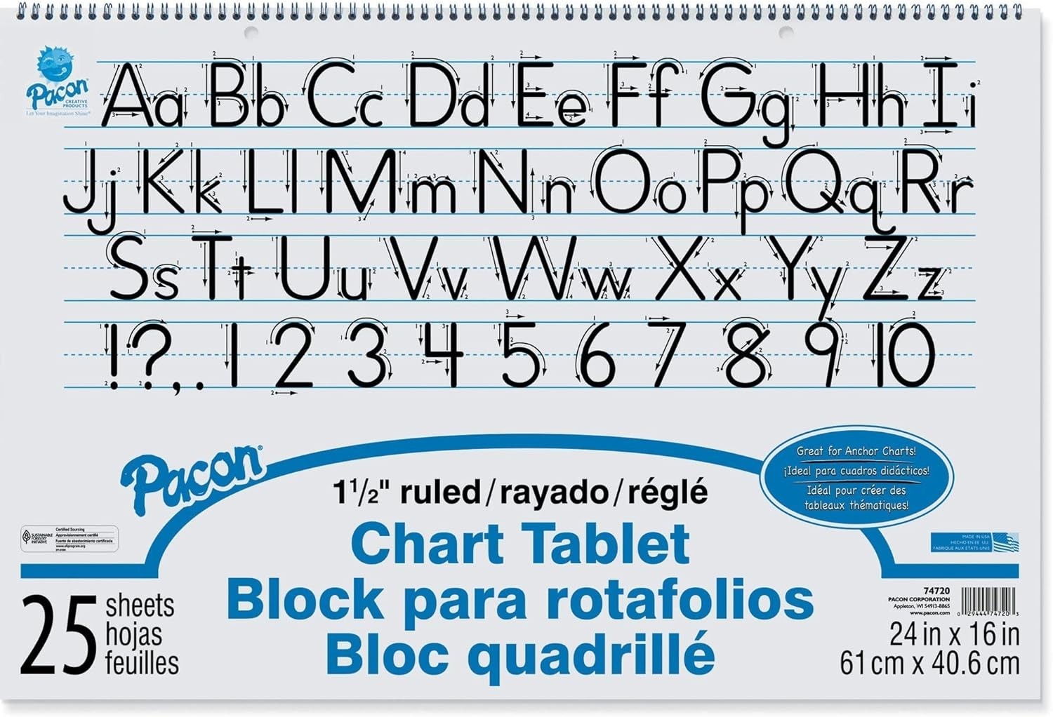 Durable 24" x 16" Chart Tablet - 1 1/2" Ruled, Ideal for Organized Note-Taking